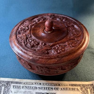 WOODEN RITUAL BOWL WITH CARVED LID