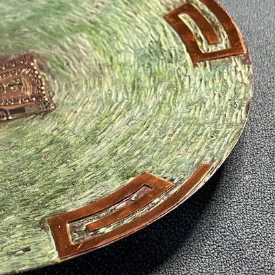 AGED LOOK COPPER, STERLING DISH MAYAN OR AZTEC DESIGN