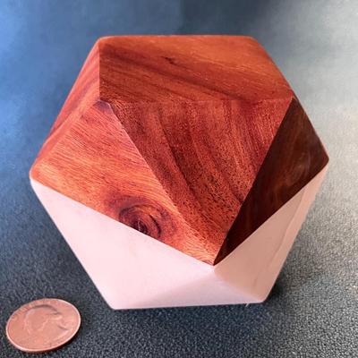 GEOMETRIC 14 SIDED WOOD, MARBLE BLOCK PAPERWEIGHT
