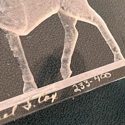 ETCHED UNICORN IN LUCITE BLOCK ARTIST SIGNED, NUMBERED