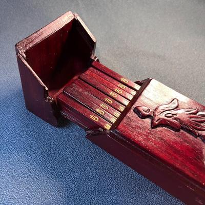 CARVED MAHOGANY BIRD OF PARADISE CHOPSTICKS IN BOX