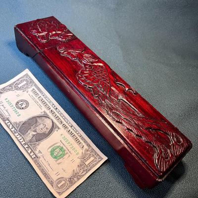 CARVED MAHOGANY BIRD OF PARADISE CHOPSTICKS IN BOX