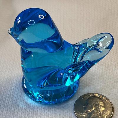 BLUE GLASS BLUEBIRD ART GLASS ARTIST SIGNED
