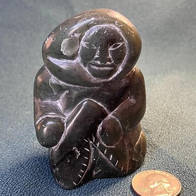 ESKIMO CARVED STONE ARTIST SIGNED 
