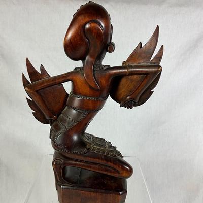 1466 Vintage Balinese Legong Dancer Carved Wooden Sculpture, Tibetan Prayer Wheel
