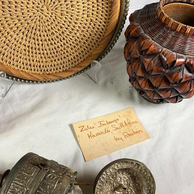 1466 Vintage Balinese Legong Dancer Carved Wooden Sculpture, Tibetan Prayer Wheel