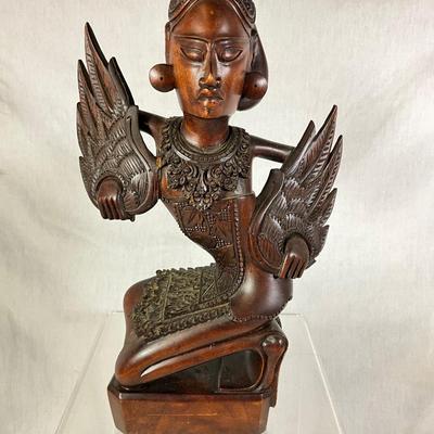 1466 Vintage Balinese Legong Dancer Carved Wooden Sculpture, Tibetan Prayer Wheel