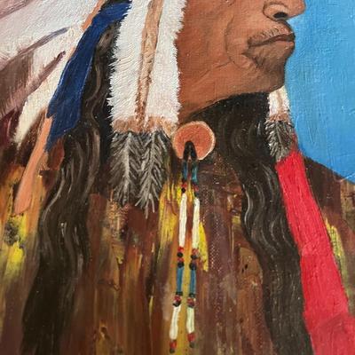 FAB OIL PAINTING AMERICAN INDIAN w/FEATHER HEADDRESS