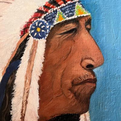 FAB OIL PAINTING AMERICAN INDIAN w/FEATHER HEADDRESS