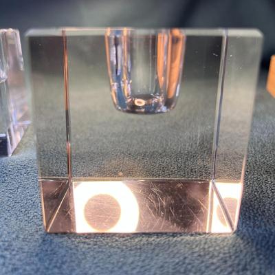 PAIR OF LEAD CRYSTAL CUBE CANDLE HOLDERS 