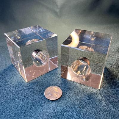 PAIR OF LEAD CRYSTAL CUBE CANDLE HOLDERS 
