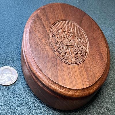 WALNUT LIDDED JEWELRY BOX LDS YOUNG WOMENS TORCH
