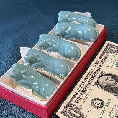 SET OF 5 CERAMIC WATER BUFFALO CHOP STICK RESTS