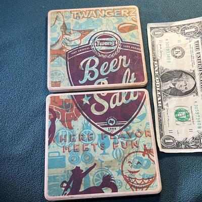 TILE COASTERS x2 â€œBEER AND SALTâ€ 