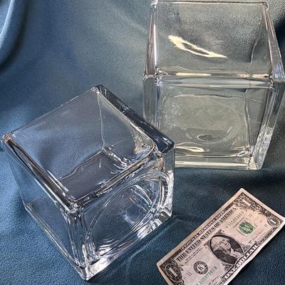 GLASS CUBE VASES x2