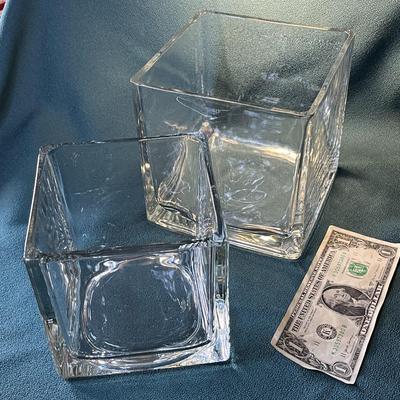 GLASS CUBE VASES x2