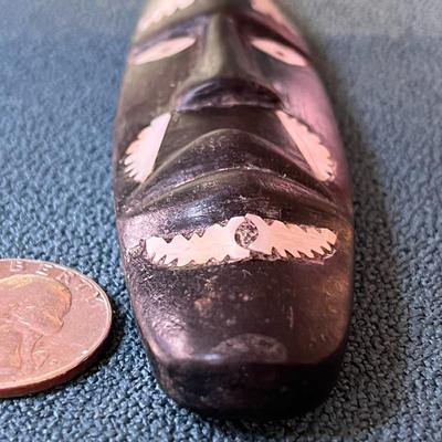 AFRICAN CARVED EBONY MINI MASK INSET w/ MOTHER OF PEARL