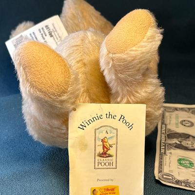 STEIFF JOINTED MOHAIR WINNIE THE POOH w/ TAGS, EAR BUTTON 