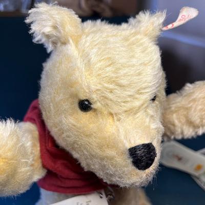 STEIFF JOINTED MOHAIR WINNIE THE POOH w/ TAGS, EAR BUTTON 