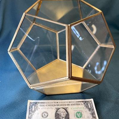 GLASS BRASS 10 PANE GEOMETRIC PLANTER TERRARIUM