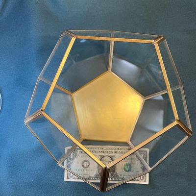 GLASS BRASS 10 PANE GEOMETRIC PLANTER TERRARIUM