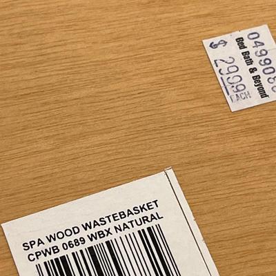 BATHROOM WASTE BASKET, TISSUE COVER SET BLONDE WOOD