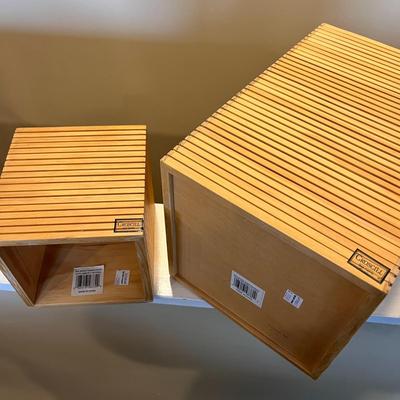 BATHROOM WASTE BASKET, TISSUE COVER SET BLONDE WOOD