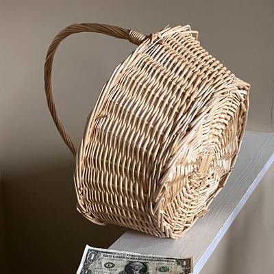 TYPICAL WOVEN BASKET WITH HANDLE LIGHT NATURAL COLOR
