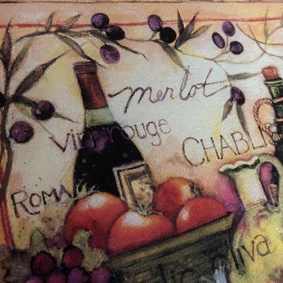 DECORATIVE ITALIAN FOOD WINE THEME GLASS CUTTING BOARD