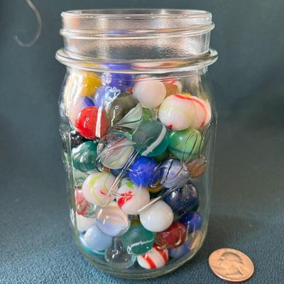JAR OF VINTAGE MARBLES 