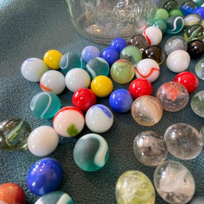 JAR OF VINTAGE MARBLES 