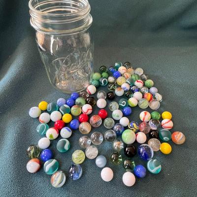 JAR OF VINTAGE MARBLES 