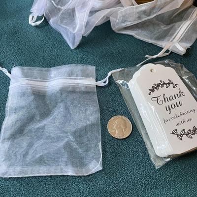 24 PACK ORGANDY DRAWSTRING POUCHES w/ THANK YOU TAGS