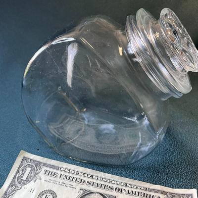 VINTAGE STYLE CANDY JAR CLEAR GLASS w/ HANDLE LID