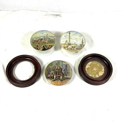 1468 Antique Victorian Prattware Pot Lid and Jars
