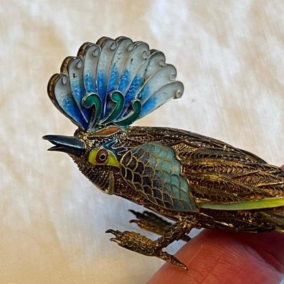 Silver & Cloisonne Bird Figure