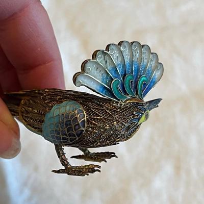Silver & Cloisonne Bird Figure