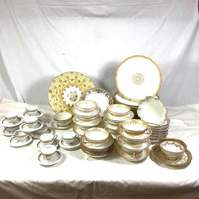 1470 Large Set of Vintage Limoge and Royal Doulton Gold and White China
