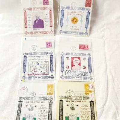 6 PC - FIRST DAY ISSUE SOUVENIR STAMP CARDS - 1948 VARIETY