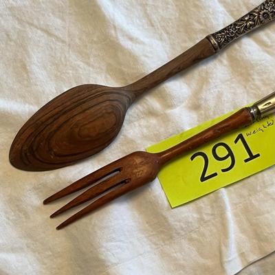Salad Fork & Spoon Wood with Sterling Silver tips