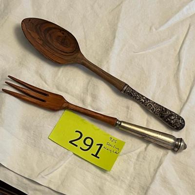 Salad Fork & Spoon Wood with Sterling Silver tips