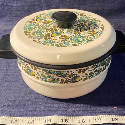 Vintage Floral Enamelware Pot