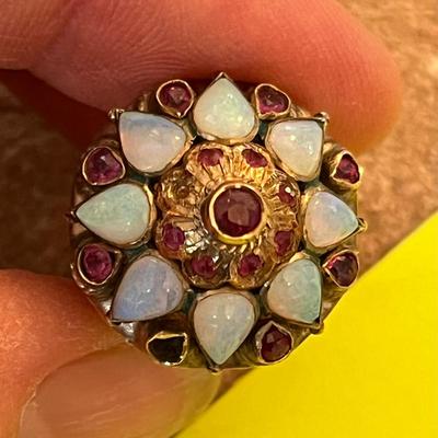Victorian Era Cluster Dome Ring Opal & Garnets