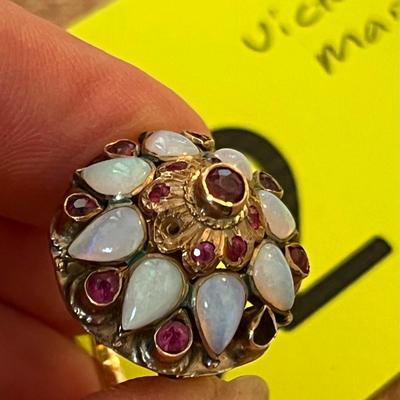 Victorian Era Cluster Dome Ring Opal & Garnets