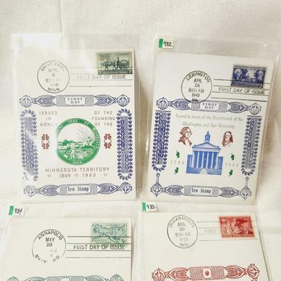 6 PC - FIRST DAY SOUVENIR CARD STAMPS - 1949 MIX