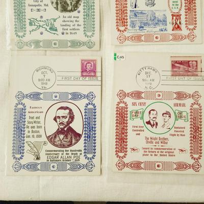 6 PC - FIRST DAY SOUVENIR CARD STAMPS - 1949 MIX