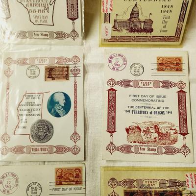 6 PC - FIRST DAY SOUVENIR CARD STAMPS - 1948 MIX