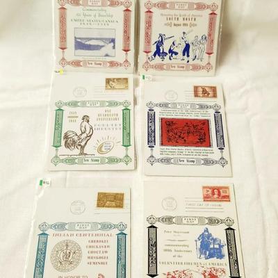 6 PC - FIRST DAY ISSUE SOUVENIR CARD STAMPS - 1948 MIX