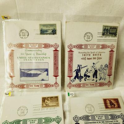 6 PC - FIRST DAY ISSUE SOUVENIR CARD STAMPS - 1948 MIX