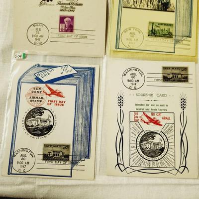 6 PC - FIRST DAY ISSUE SOUVENIR CARD STAMPS - 1947 MIX THEME
